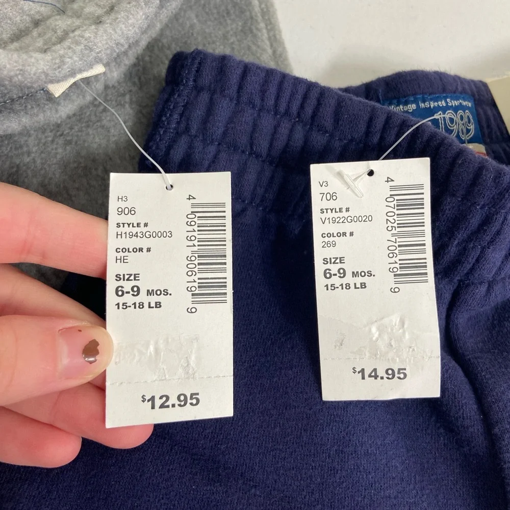 NEW Children’s Place baby unisex navy blue gray soft fleece pull on pants 6-9 mo